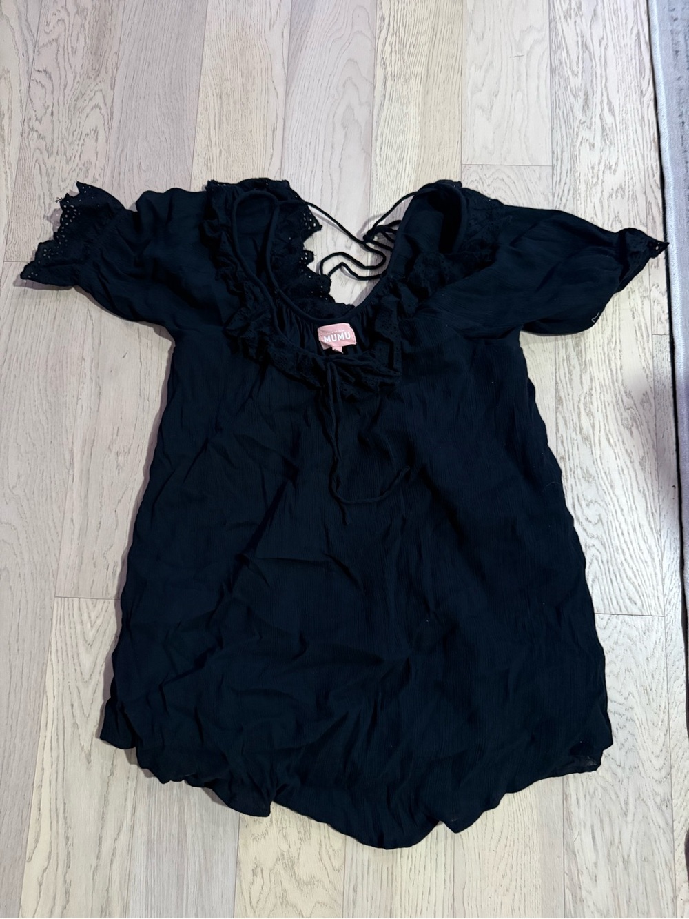 Show Me Your MuMu Black Lace-Trim Flutter Sleeve Mini Dress